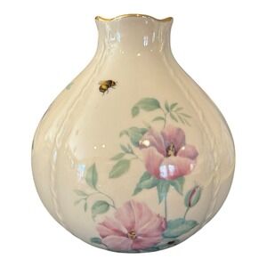 Lenox Vase Morningside Cottage Pattern with Flowers Dragonflies & Bees Gold Trim